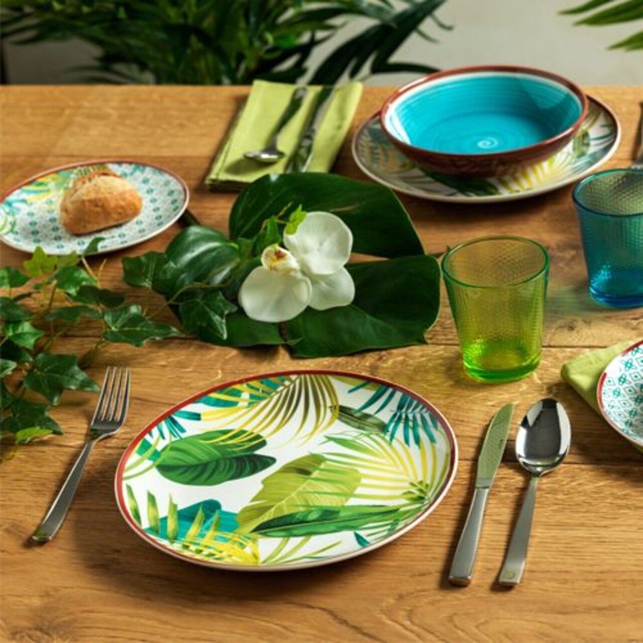 Serviciu de masa 18 piese, Metropolis Jungle, Tognana, ceramica, multicolor - imagine 5